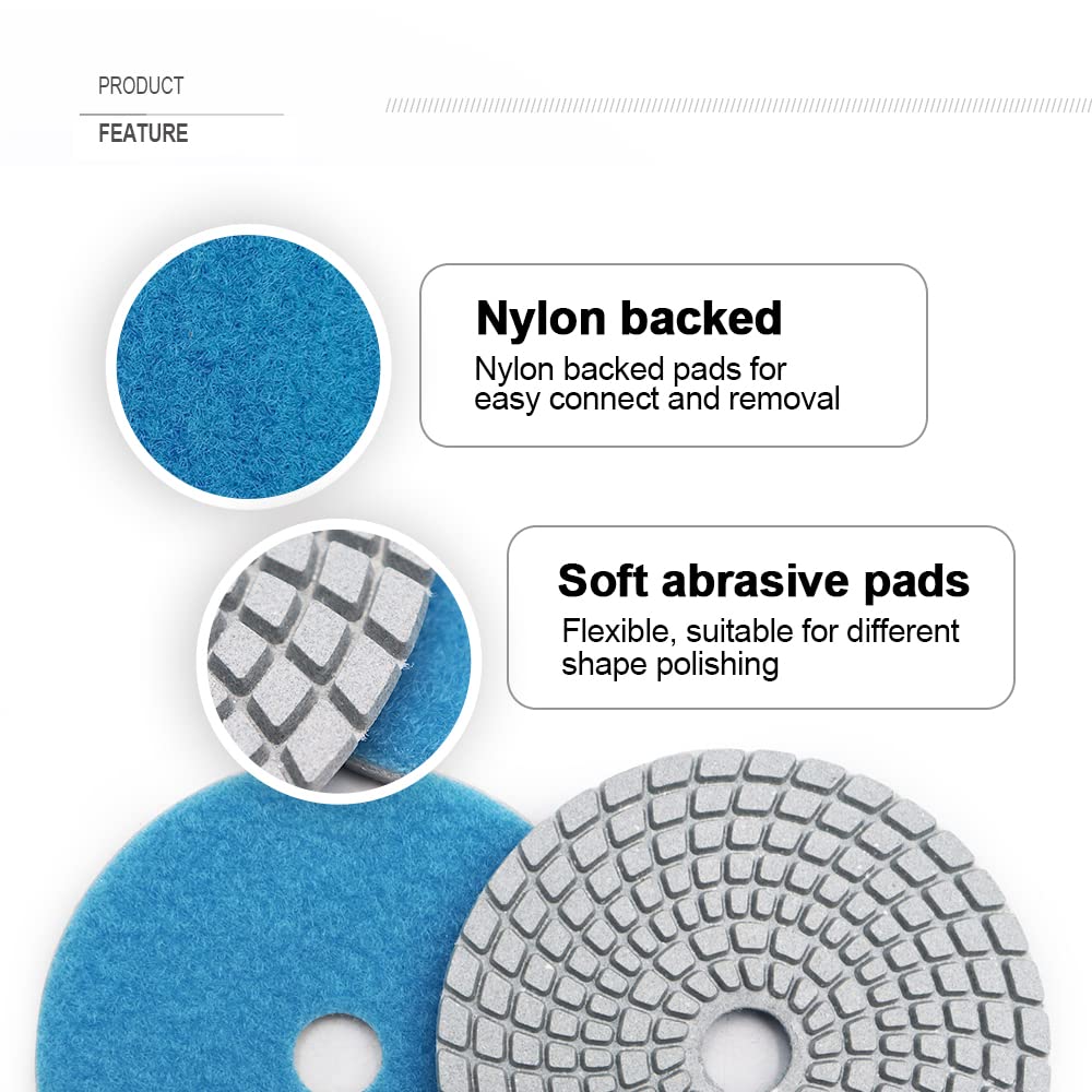 SHDIATOOL 8Pcs 4 Inch Diamond Wet Polishing Pads with White Bond Grit 50 Sanding Pads Grinding Pads for Marble Granite Stone