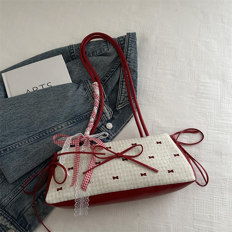Women S Cute Bow Lace Contrast Tote Bag Single Shoulder Underarm Bag