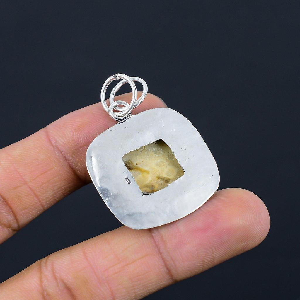 Sterling Silver Root Chakra Fossil Coral Gemstone Bezel Anniversary Wife Pendant