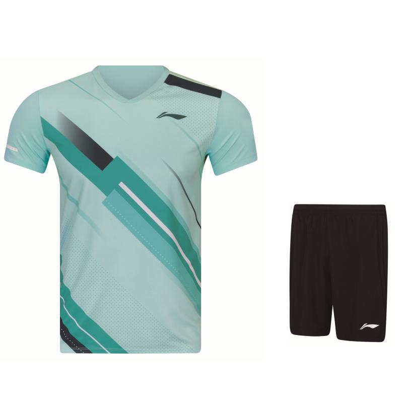 Li Ning Badminton Collection Badminton Jersey Set Unisex Floating Aqua Green AATW021-8 2XL