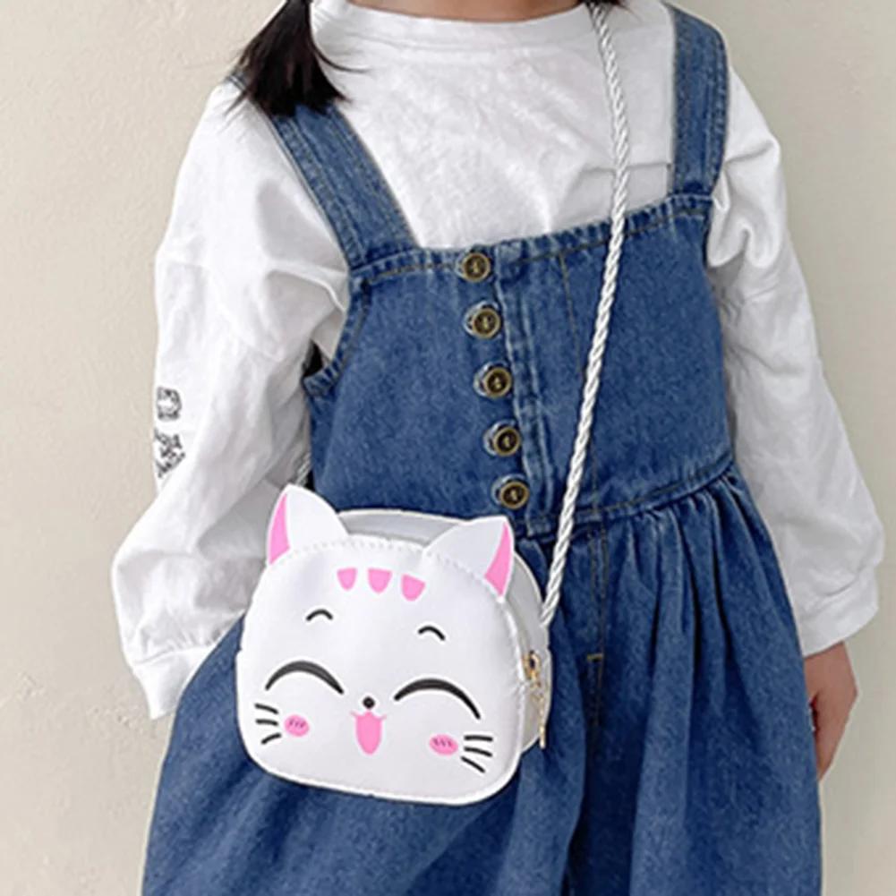 Girls Kawaii Satchel Bag PU Cartoon Cat Mini Shoulder Bag Casual Fashion Coin Purse Compact Kids Cute Sling Pouch Small Bolsa
