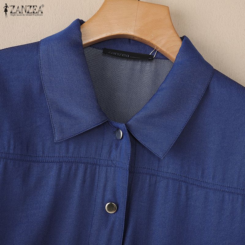 ZANZEA Women Casual Turn Down Collar Loose Long Sleeve Blouse