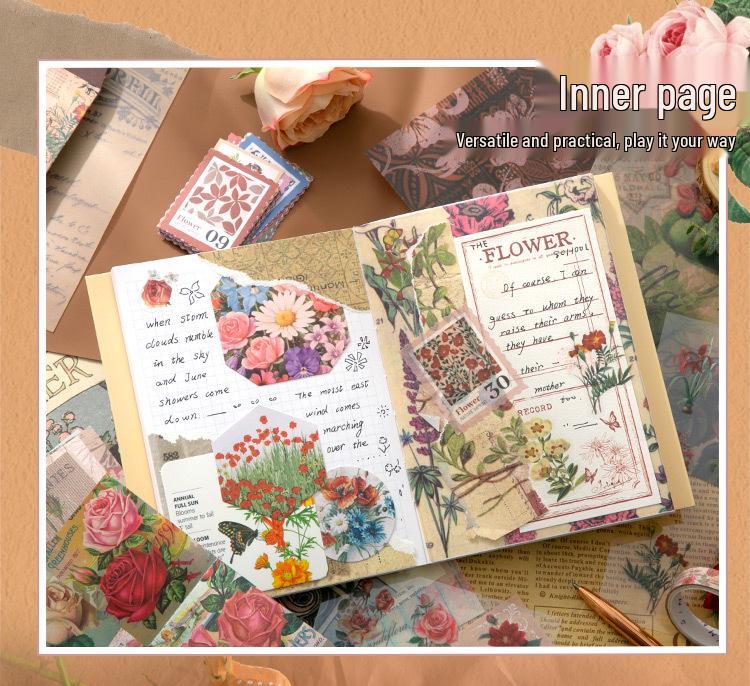 Retro Floral Imprint Greeting Journal Gift Box with English Stickers
