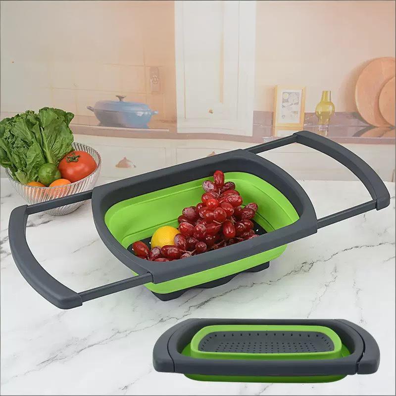 1Pcs Fruit Vegetable Washing Basket Foldable Strainer Silicone Colander Dish Collapsible Drainer Filter Kitchen Storage Tool