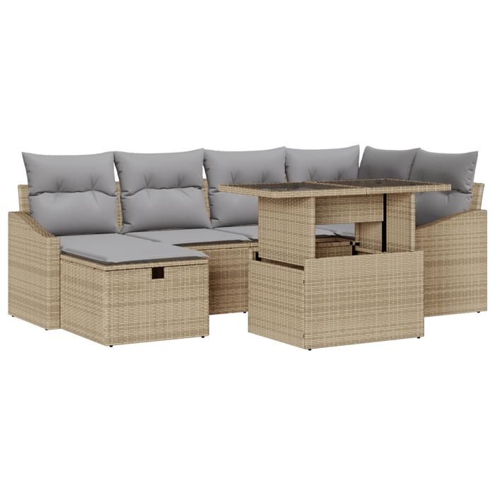 VidaXL Ensemble canapé de jardin 7 pièces avec coussins beige poly rattan 3359837