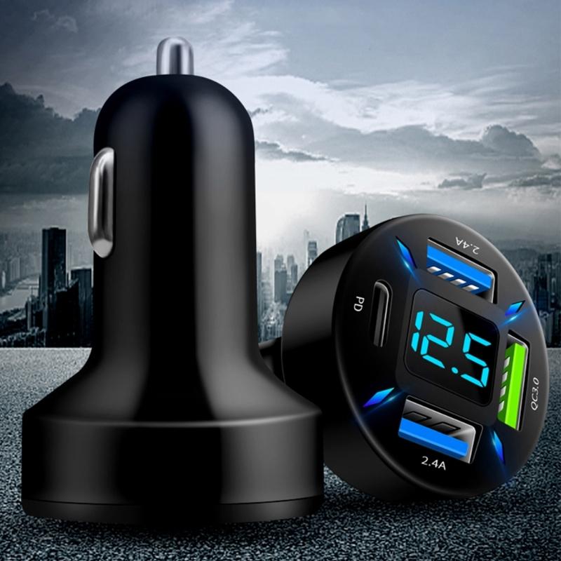 Car Charger Stable Current Output 4.8A QC3.0 22.5W 66W PD20W QC3.0 2.4A LED Light One For Four Laptop Cellphone Charger