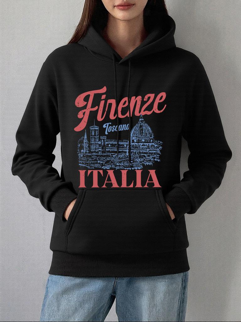 Firenze Italia Florenz Kathedrale Drucke Hoodie Damen Lässig Locker Sweatshirt Basics Tasche Pullover Winter Fleece Warme Kleidung