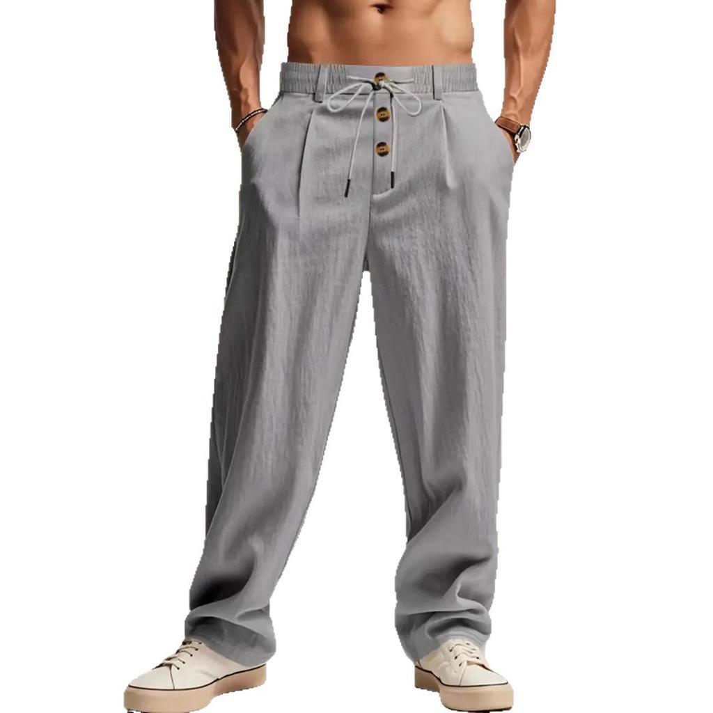 European and American New Four-season Men's Trousers Breathable Linen Loose Straight Casual Daily Sweatpants