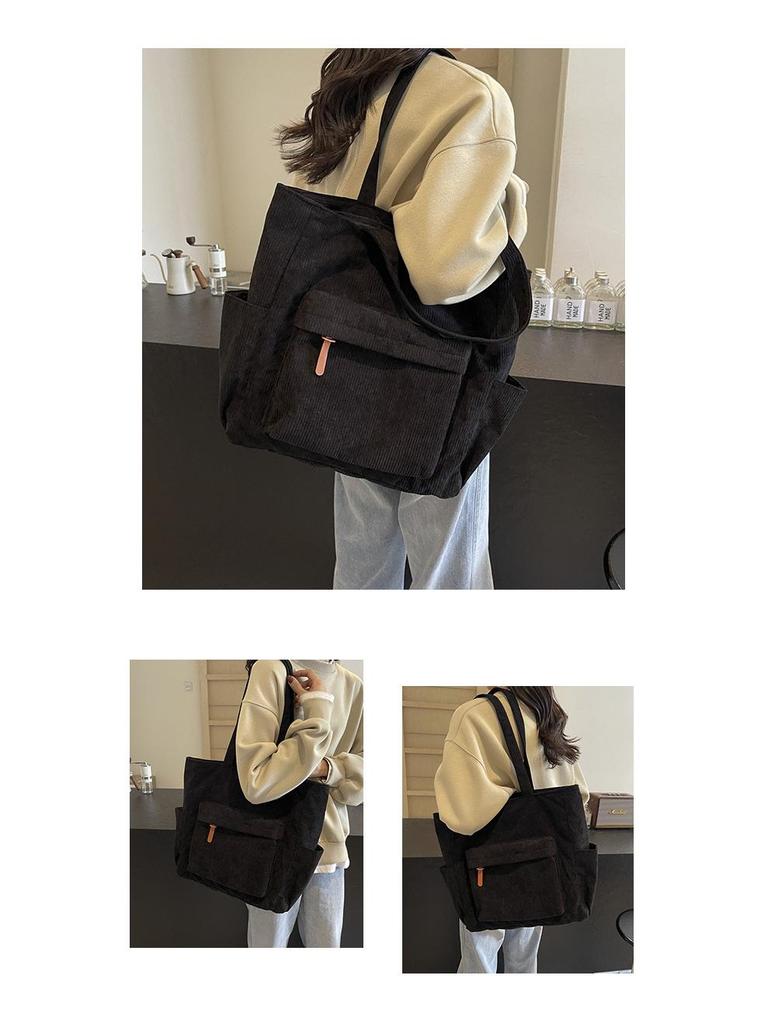 Corduroy Large Capacity Women's Shoulder Tote - Versatile for College & Commute