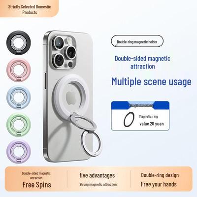 Soporte magnético para teléfono de doble cara giratorio 360° con soporte de anillo plegable