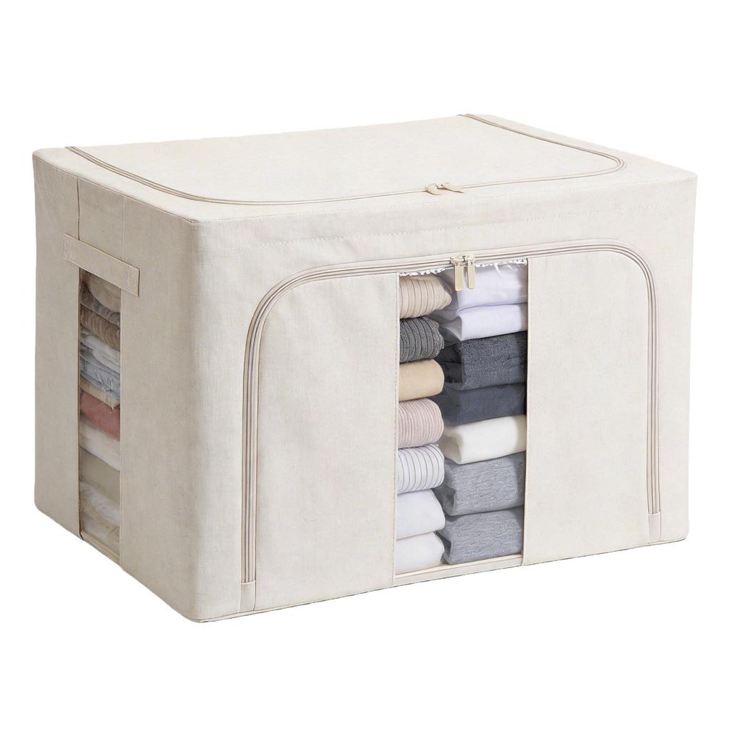 Tianshan Cotton Linen Clothes Storage Box with Steel Frame & Washable PP Board