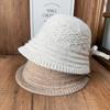 Retro Crochet Knitted Bucket Hat Women's Autumn and Winter Solid Color Hat Women's Face Small Ear Protector Basin Hat Big Head Circumference