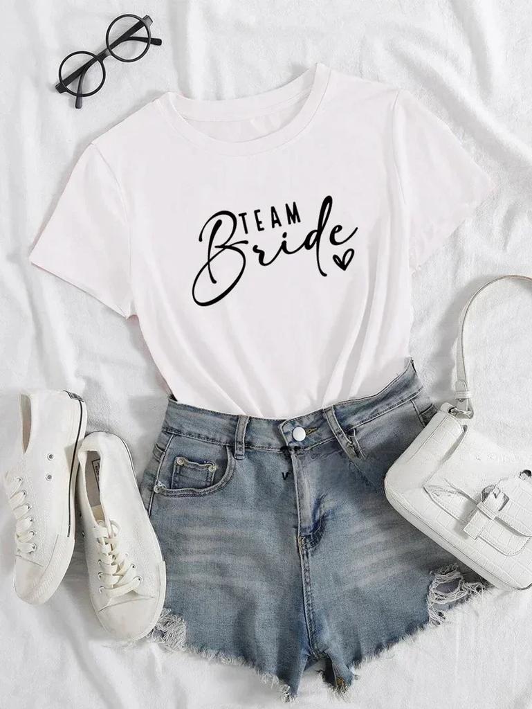 Bride Heart Evjf Hen Party Gropu Women T-shirt Girl Wedding Female Tops Camisetas Female Fashion O-Neck Short Sleeve