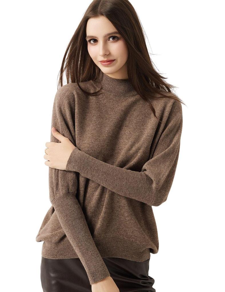 Women's High Neck Batwing Sleeve Knit Wool Sweater - Cozy Winter Style