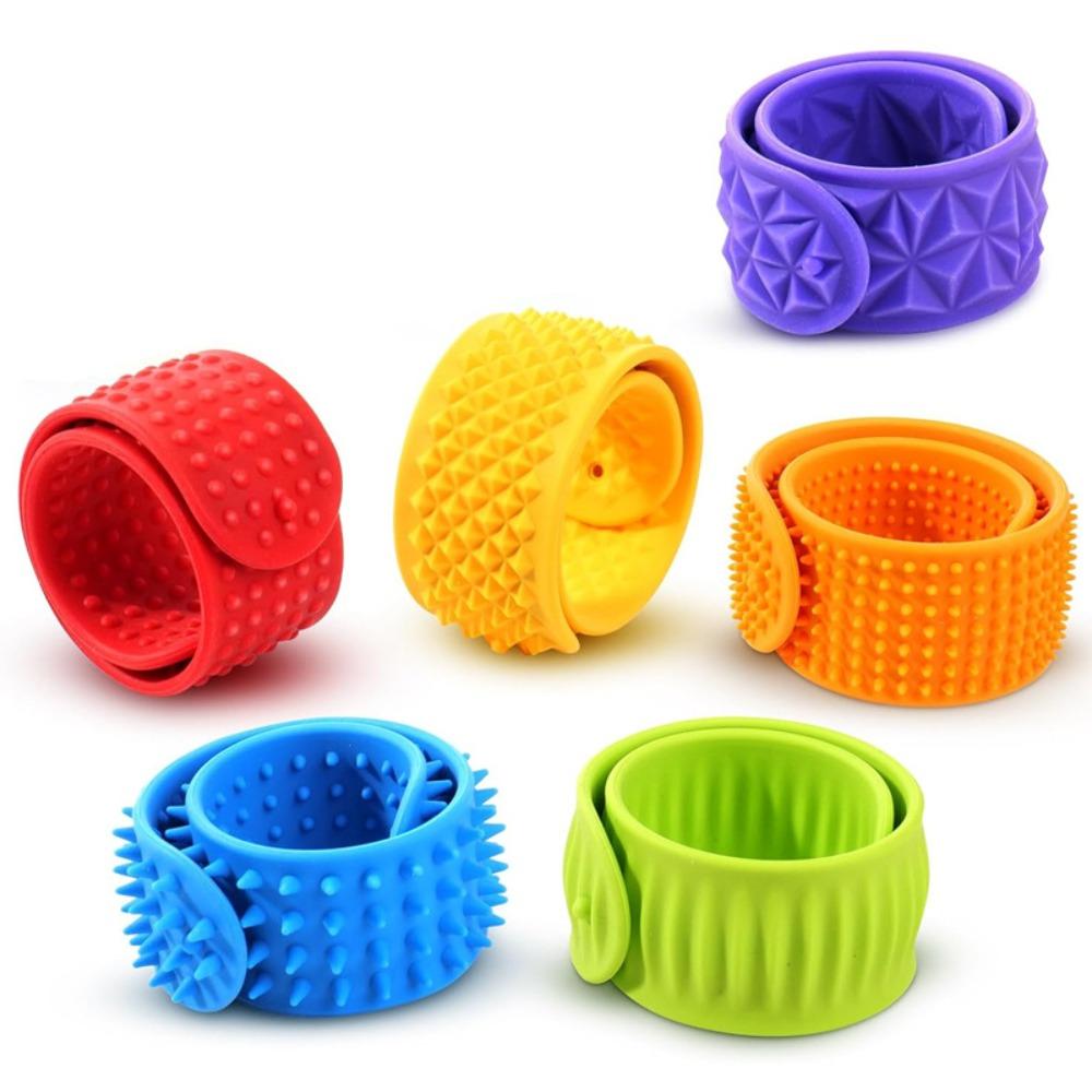 6pcs Wearable Design Sensory Textured Wristbands Childs Slap Band Toy  Adults Office Desk