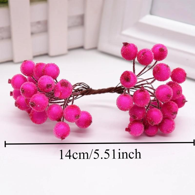 Artificial Frosted Berry Mini Double Head Christmas Holly Colorful Berries Diy Wreath Xmas Party Table Decora
