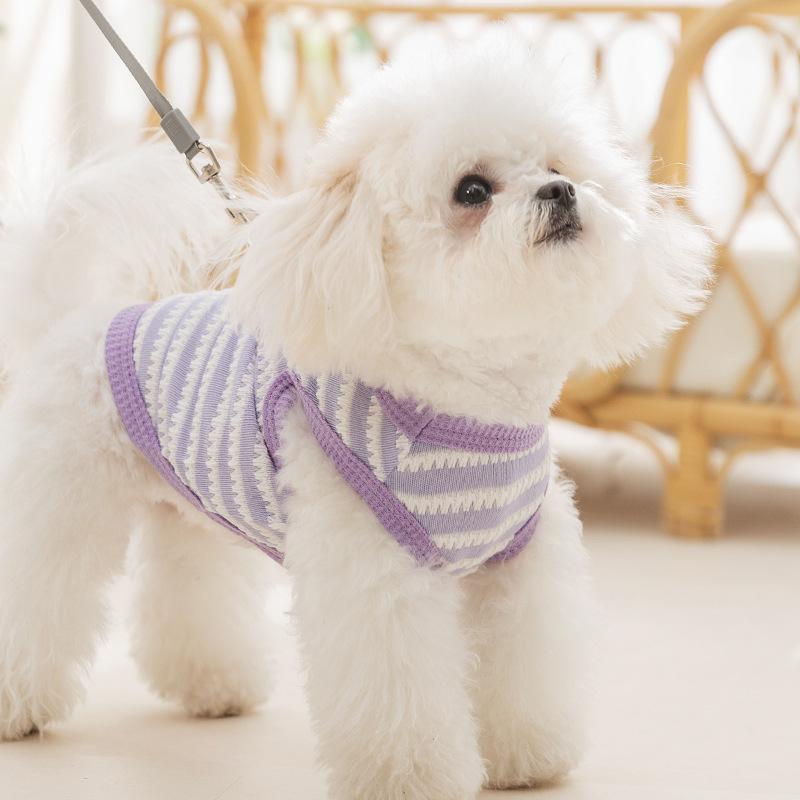Purple Striped New Dog Clothes Spring and Summer Thin Breathable Jacquard Knitted Hollow Vest Pet Dog Clothes