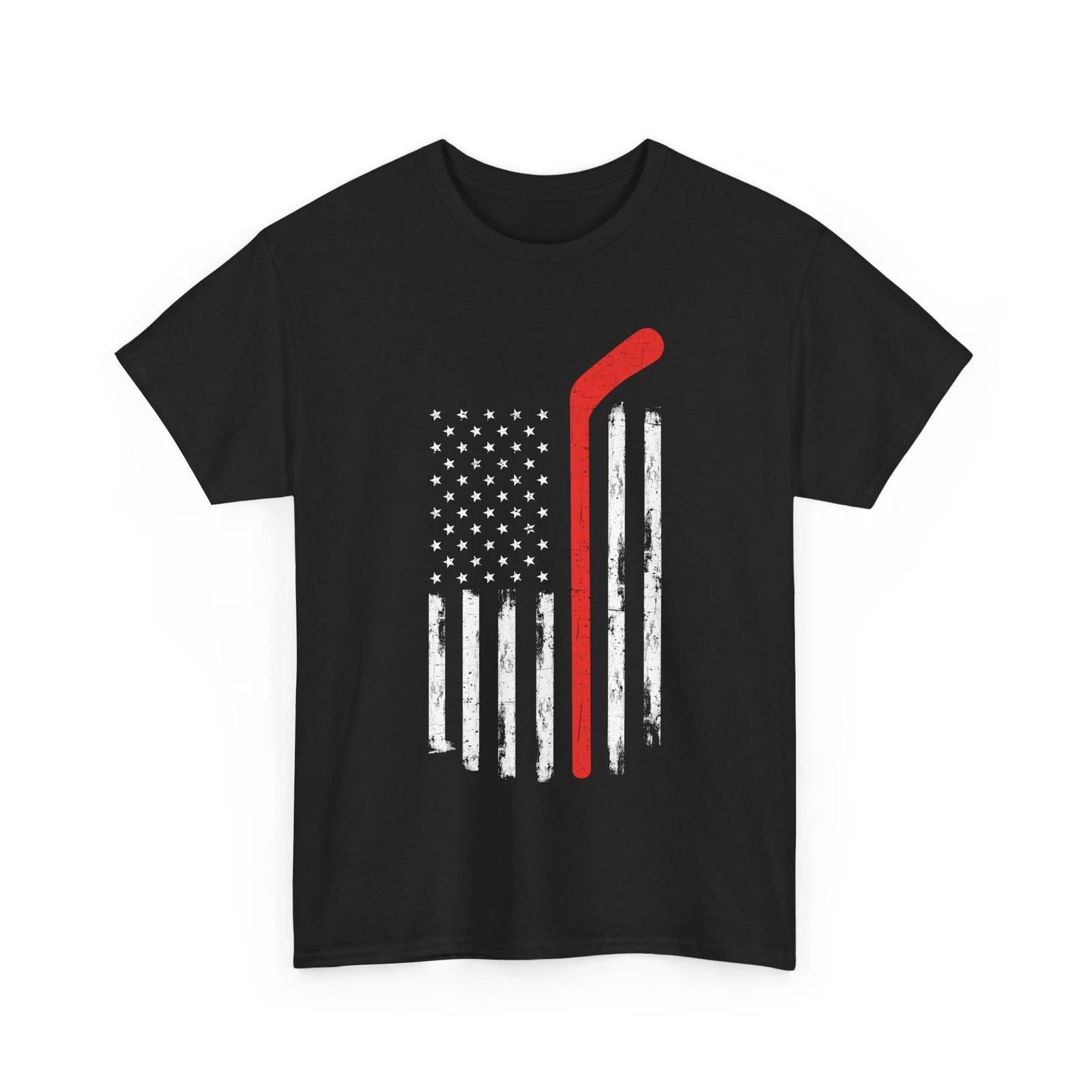 Hockey T shirt, Ice Hockey USA Flag Hockey Players Women Men Shirt L