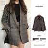 Women's Retro Plaid Long-Sleeve Suit Jacket with Double Pockets