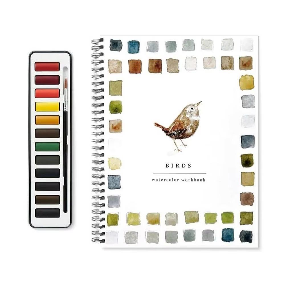 

Beginner-Friendly Watercolor Workbooks with Paint Brush Graffiti Book Color Filling Birds
