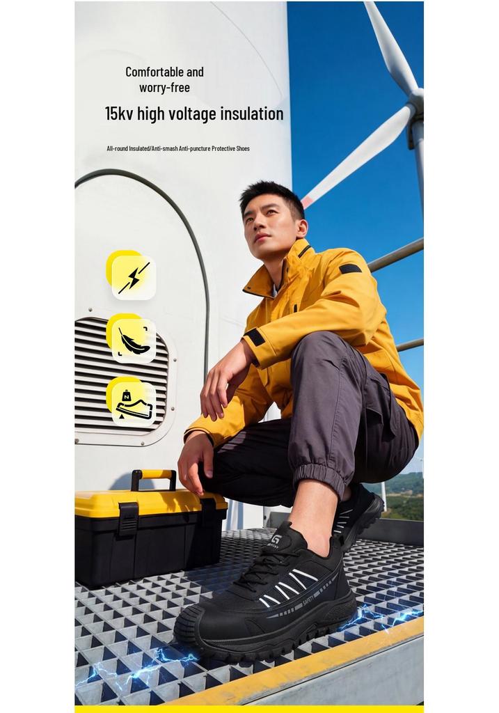 15KV Insulated Summer Men's Steel Toe Safety Shoes - Fashionable, Comfortable & Breathable Electrician Footwear