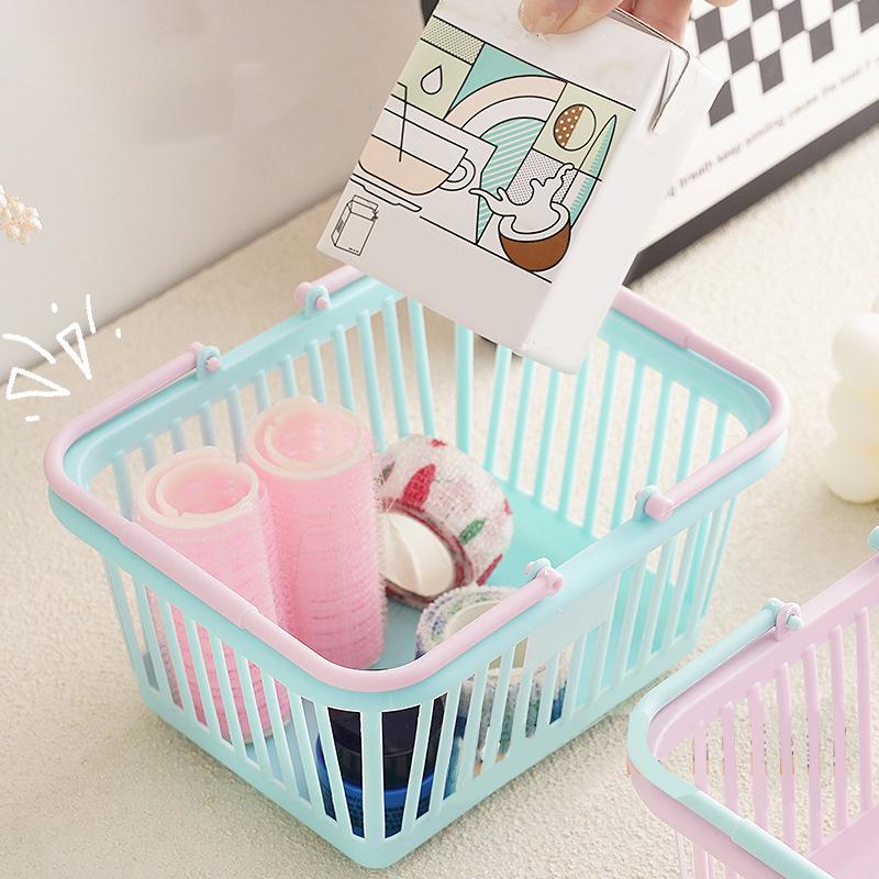 Neuer Kunststoffkorb-Organizer Tragbare Einkaufs-Aufbewahrungsbox Desktop-Kleinteile Spielzeug Obst Schreibwaren-Organizer Heimaufbewahrungskörbe