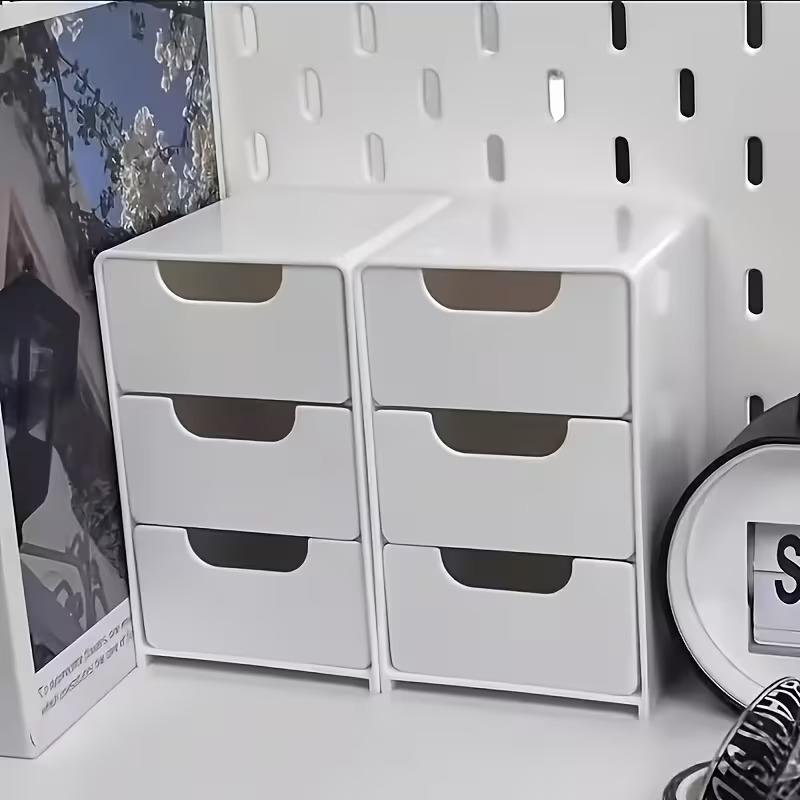 1pc Mini Desktop Storage Box with Drawer - White Space-Saving Plastic Organizer Tray Suitable for Home Office, Bathroom, Desk - Multi- Drawer Unit