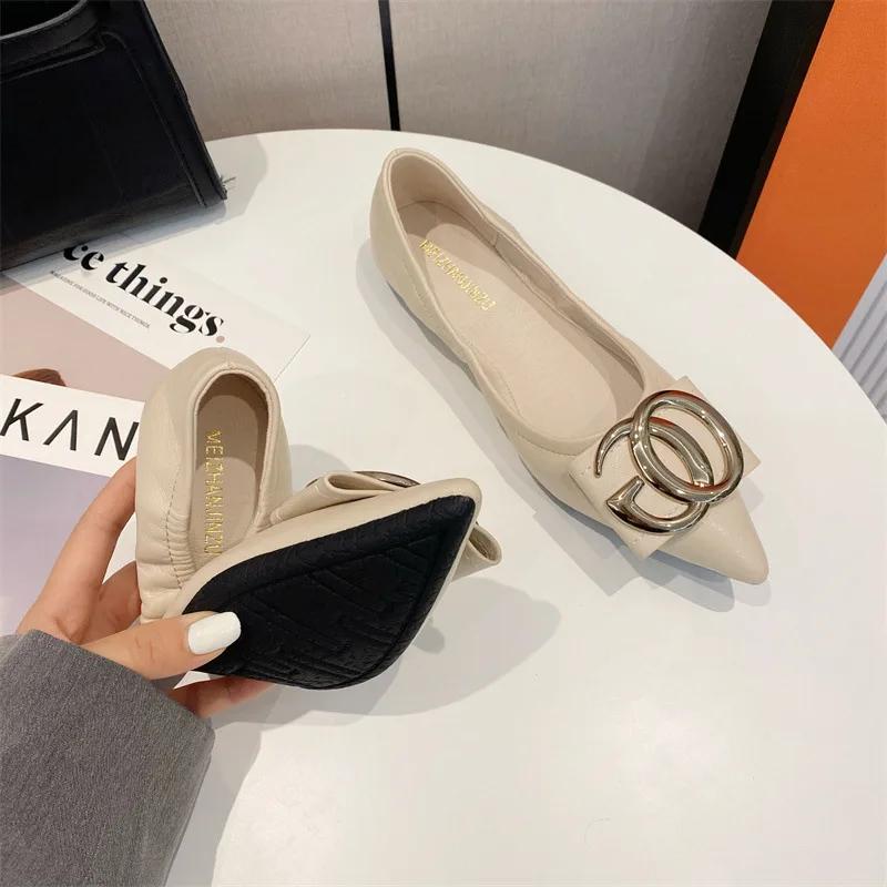 

Летние женские туфли на плоской подошве 2024 года, новые туфли с острым носком, мягкая подошва, корейская версия, модные универсальные туфли на плоской подошве 43 абрикосовый