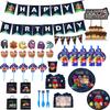 Party Theme Birthday Supplies Decoration Kids Plate Banner Tablecloth