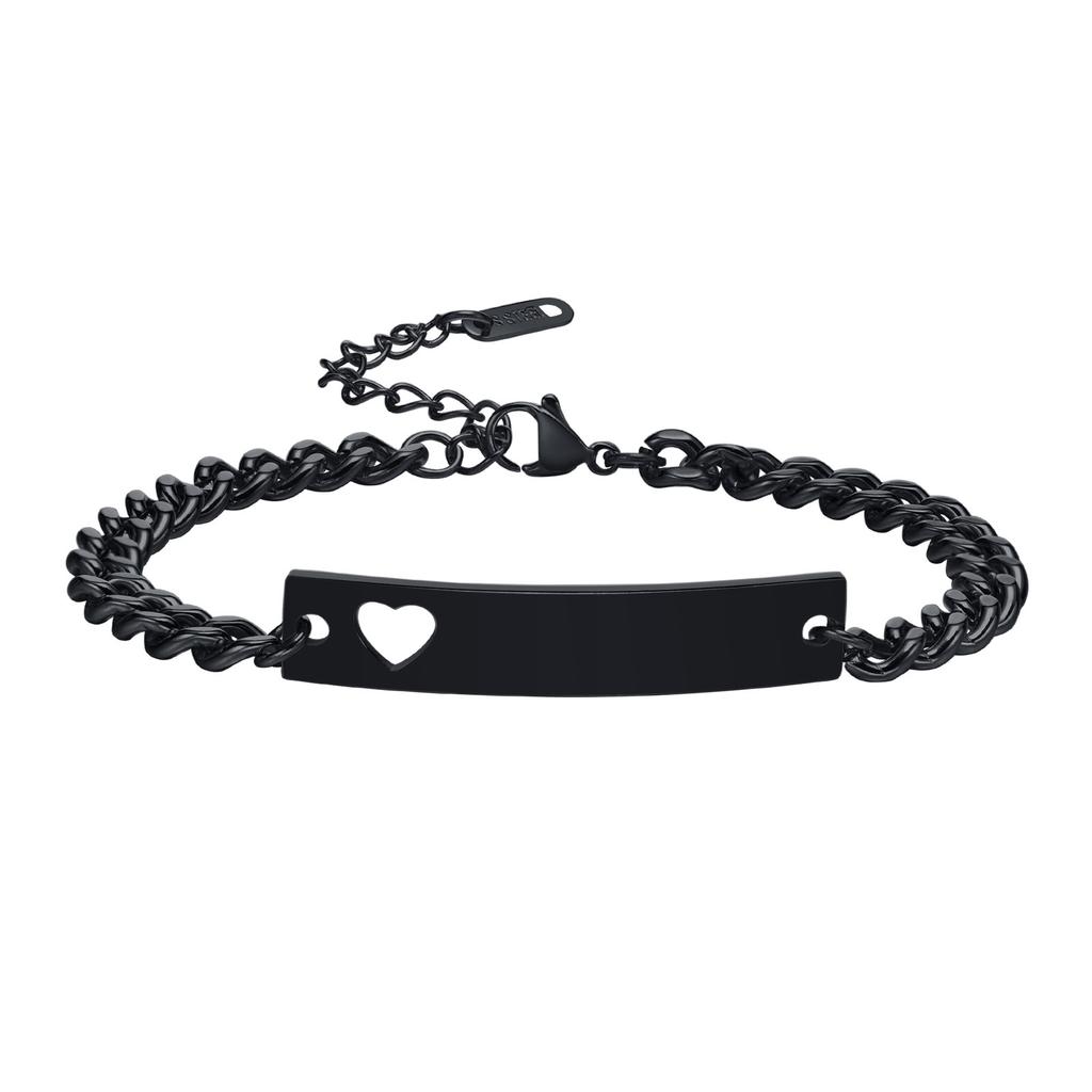 Vnox Free Custom Bracelets for Men Women, Stainless Steel Hollow Heart Bangle, Couple Promise Love Gift