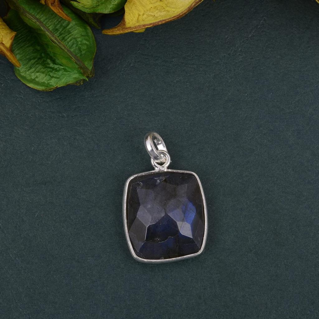 Labradorite Pendant Cushion Cut Solid 925 Sterling Silver Gemstone Pendant Without Chain Jewelry For Women or Girls - 3.2 Gms