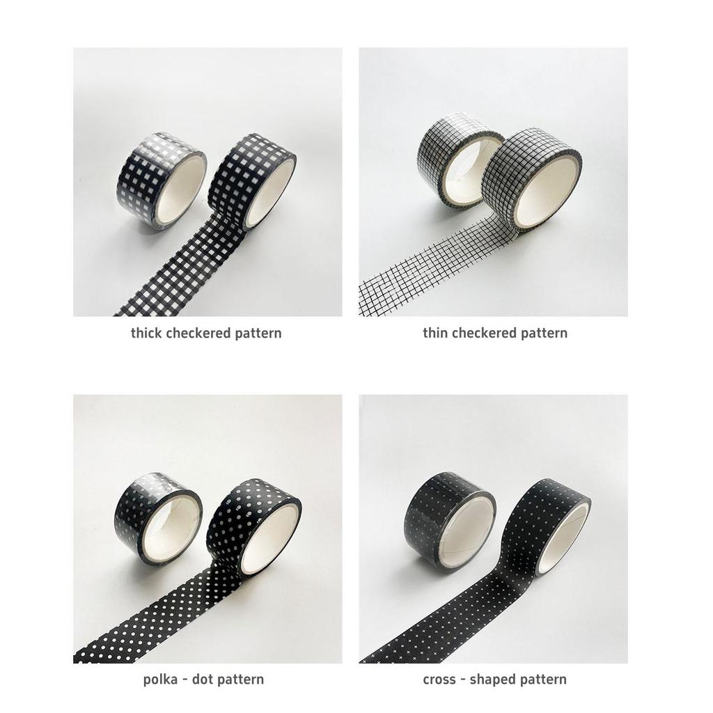 8 Rolls Plaid Washi Tapes, Black White Color Checkered Adhesive Masking Tape Classic Assorted Grid Decoration Stickers