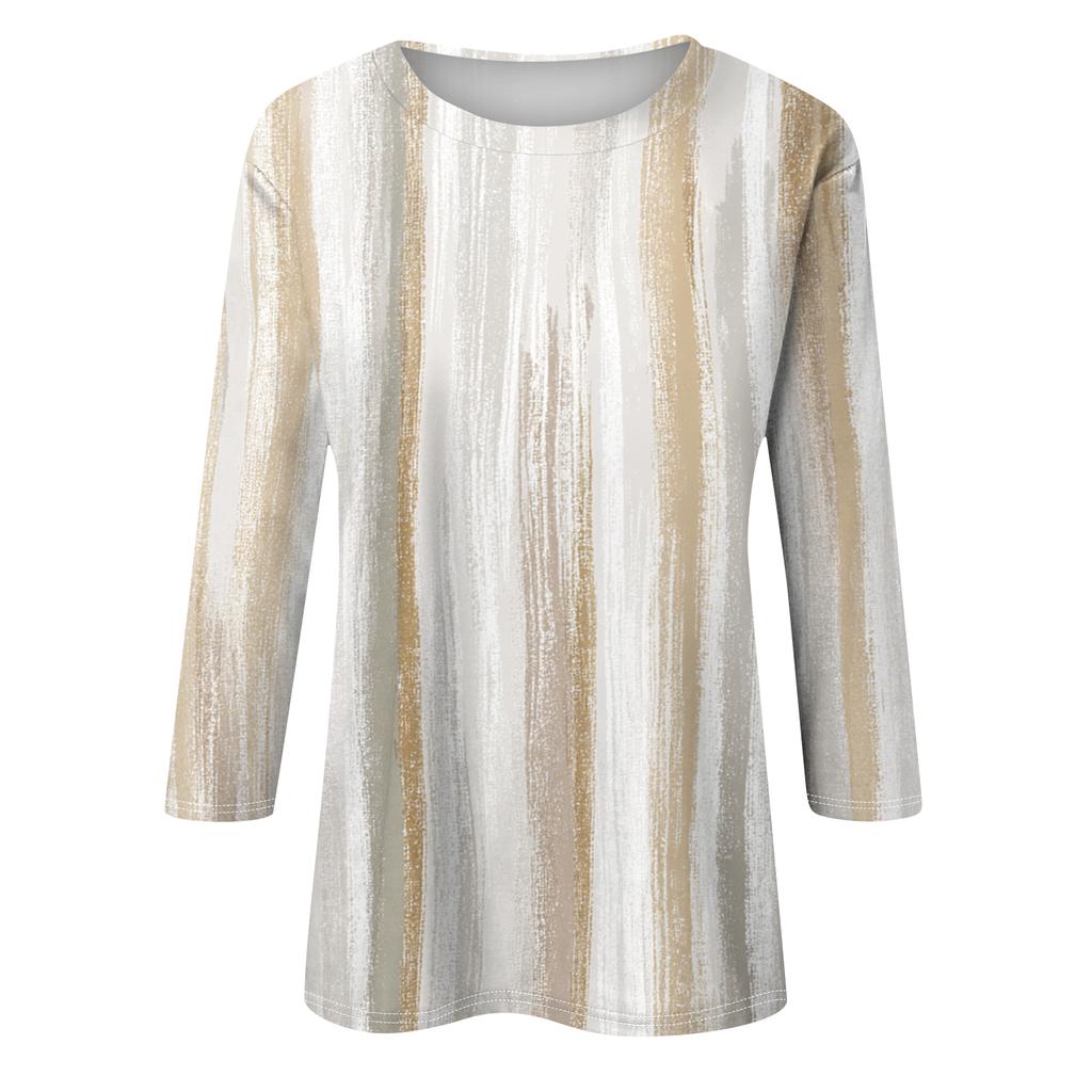 Women's Fashion Casual Round Neck Three-quarter Sleeve Gradient Print T-shirt Top