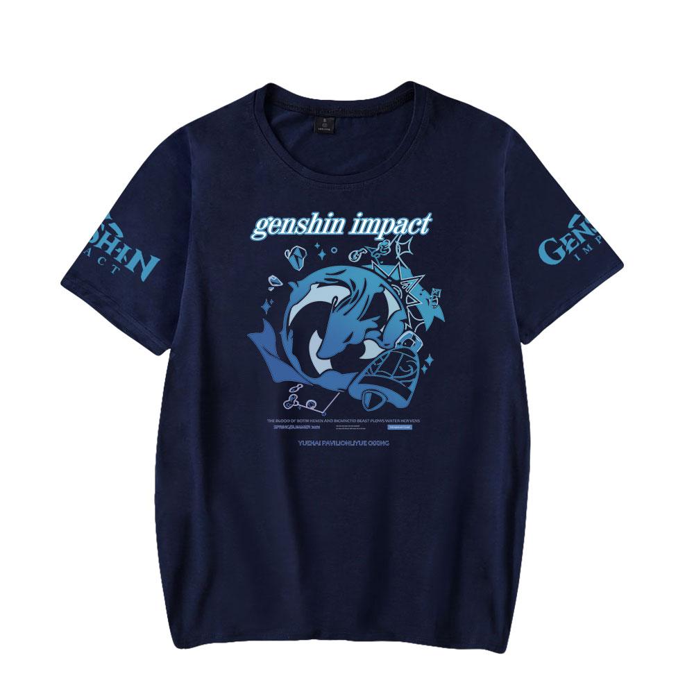 Genshin Impact Druck Damen Herren T-Shirt Lässig Atmungsaktiv T-Shirts Lustig Genshin Impact Locker T-Shirts Hemden Straße Übergroße T-Shirts Mann