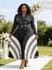 Miyaki Plus Size Long Sleeve Pleated Dress with Bead Embellishment and Print for Women