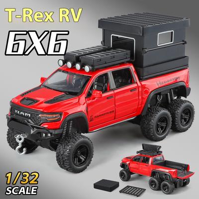1:32 Tyrannosaurus 6X6 Pickup Truck Car Model Simulation Sound and Light Mammoth Off-road Vehicle Ornaments Boy Toy