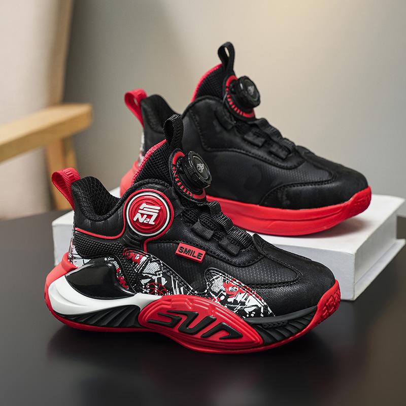 2025 spot leather button basketball shoes children's outdoor versatile dad shoes non-slip thick-soled breathable running shoes