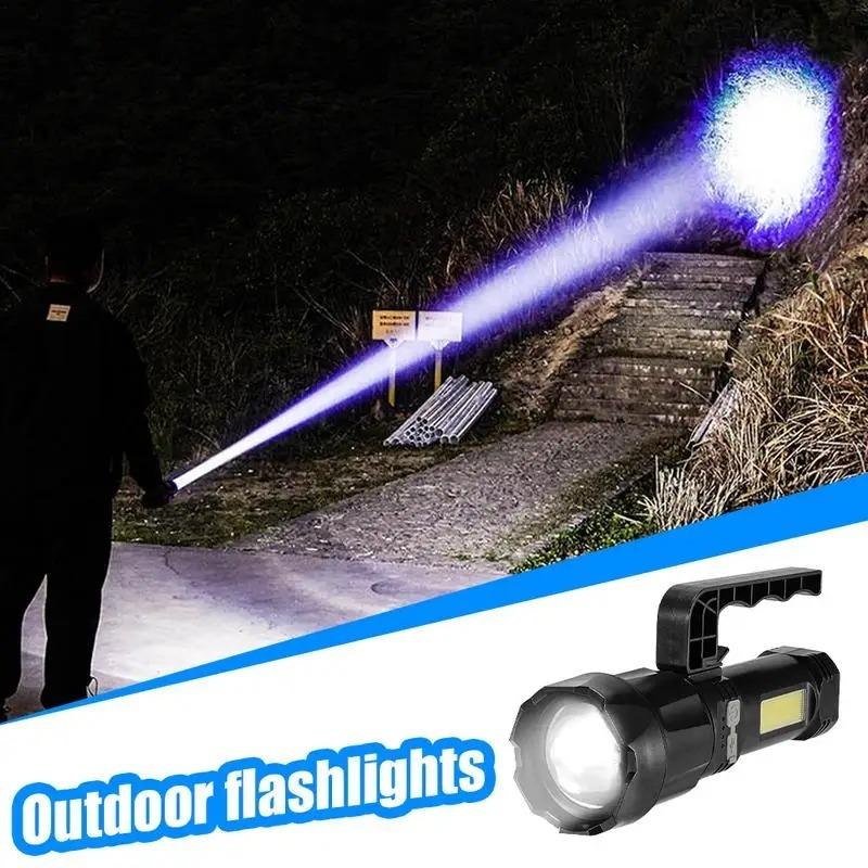 2 IN 1 Ultra Bright Portable LED Flashlight High-power Rechargeable Spotlight with COB Side Lights Supporting Telescopic Zoom