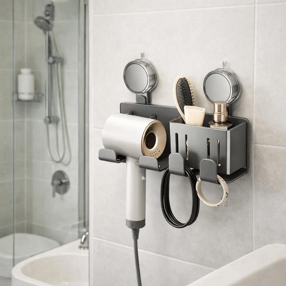 No-Drill Hair Dryer Storage Rack Wall Mounted Blow Dryer Hanger  for Household