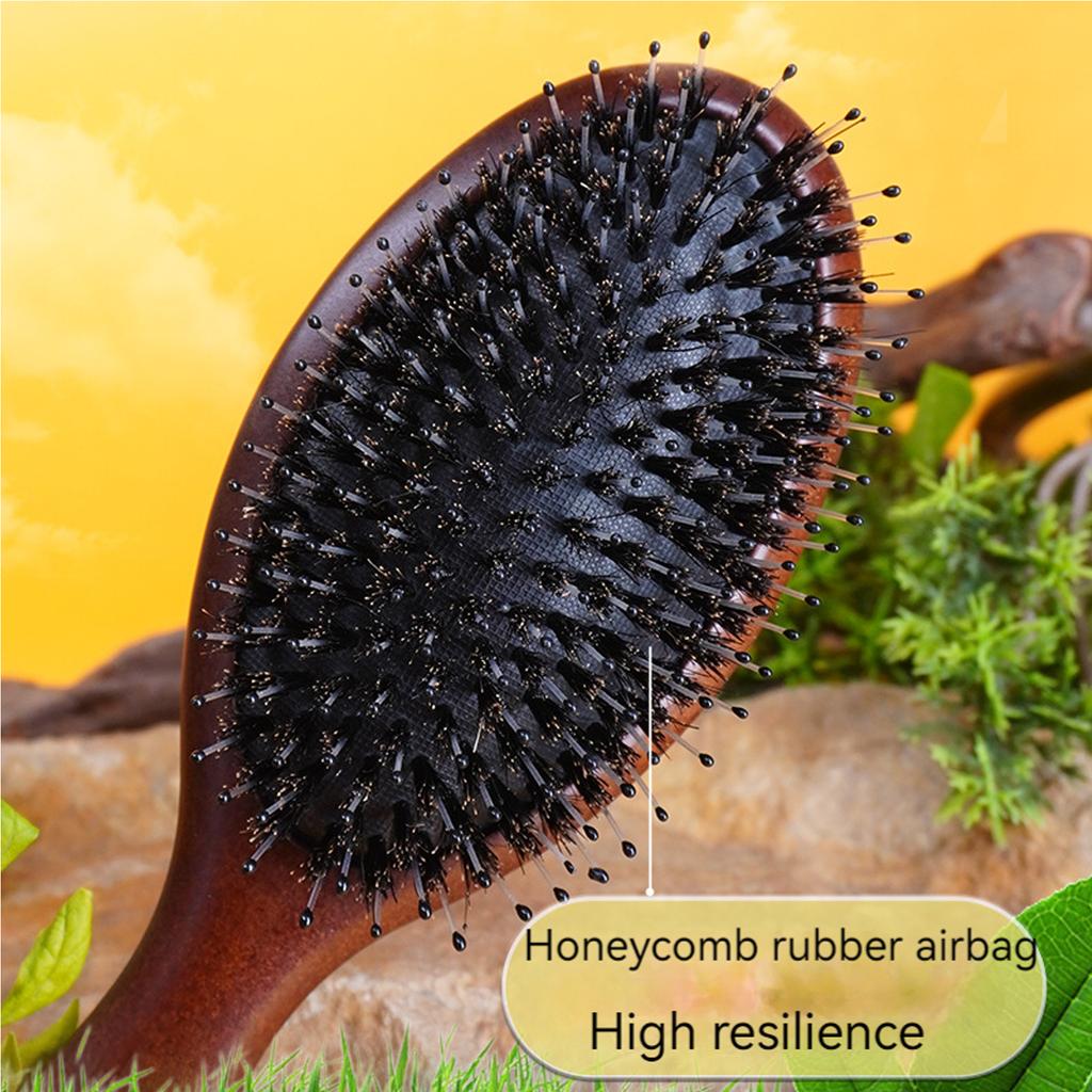 Comfortable High Elastic Massage Cushion Comb Beech Wood Bristle Smooth Hair Comb