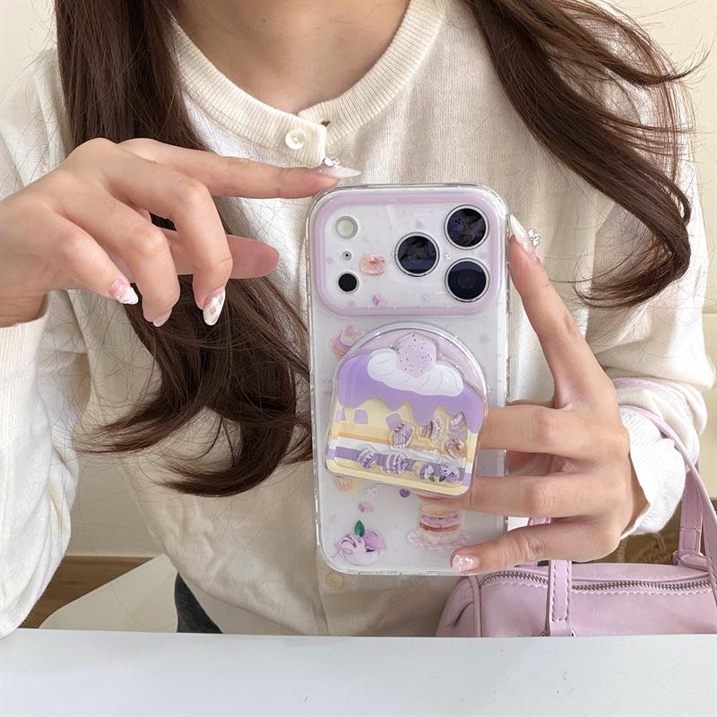 Korean Taro Paste Dessert Magnetic Stand iPhone Case for 17/16 Pro Max/15/14 - Girly Design