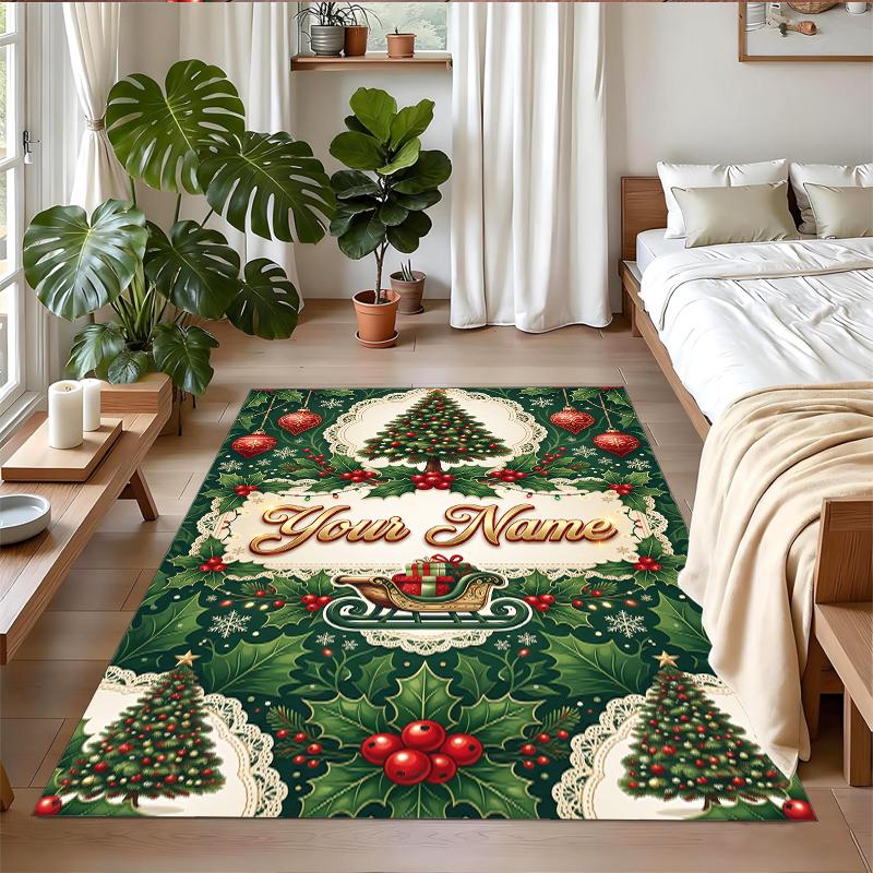 Christmas Custom Name Printed Square Area Rug Soft Non Slip Floor Carpet For Bedroom Holiday Gift