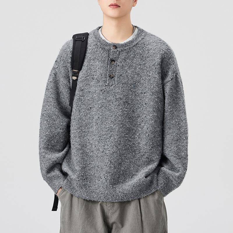 Knitted Sweater Men's Loop Yarn High-end Retro Long-sleeved Tops and Clothes