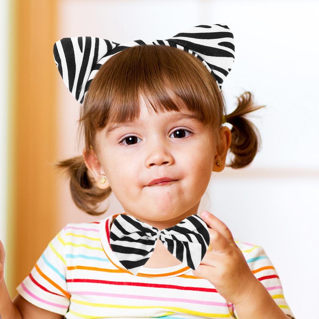 2 Set Dekorativ Barnkostym Zebra Cosplay Fluga och Svans Huvudstycke för Halloweenfest Kostymrekvisita Hårband Svansset