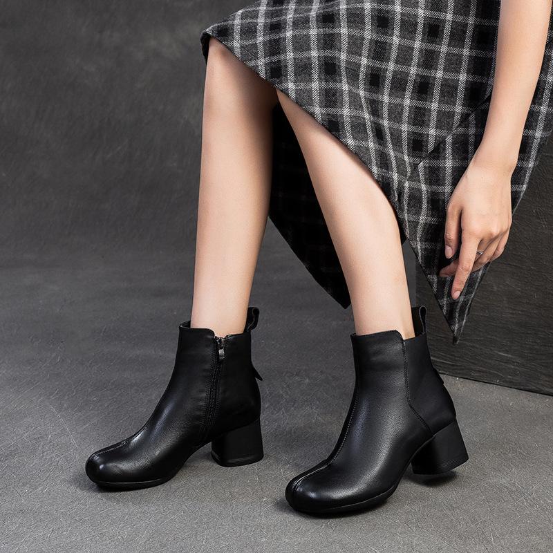 Fashion GKTINOO 2025 Genuine Leather Platform Boots Spring Autumn Rome Thick Heel Short Boots Retro Style Soft Soled Women's Shoes