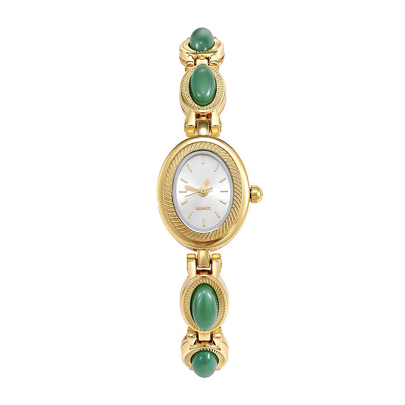 Vintage Ovaal Kwarts Horloge met Jade-Stijl Armband voor Dames