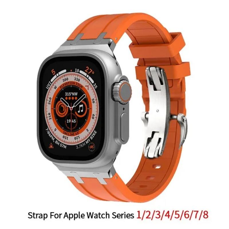 Luxury Rubber Strap For Apple Watch Band Series 9 8 7 45mm 41mm Ultra 49mm Silicone Sport Bracelet For IWatch 6 5 44mm 40mm 42mm