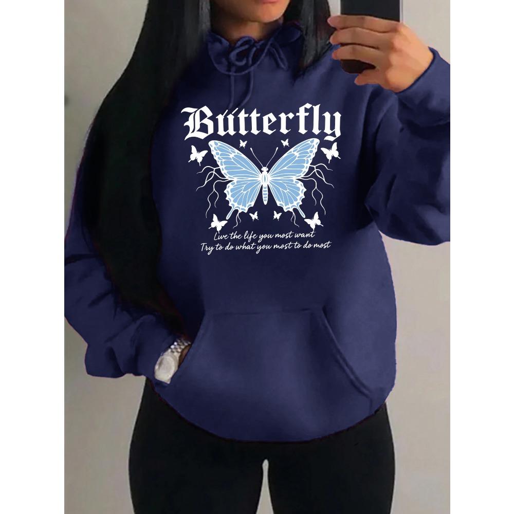 Lightning Butterfly Art Character Print Women Hoodies Hip Hop Pocket Hoody Sportswears Fleece Soft Clothes