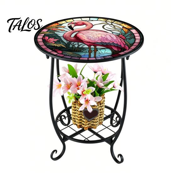 Mesa Lateral Externa Talos, Redonda Pequena Mosaico Pássaro Borboleta Acento de Pátio, Mesa de Apoio para Plantas Café Chá Interna para Quintal Varanda Jardim Sala de Estar, Quarto