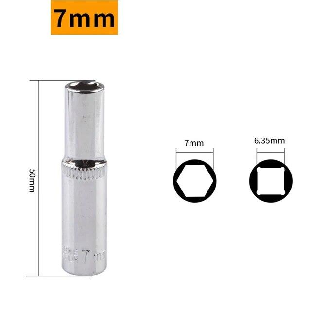 1pc 1/4 Hex Socket Adapter Chromium-vanadium Steel Deep Socket Wrench Head Sleeve For Ratchet Wrench Auto Repair Hand Tool